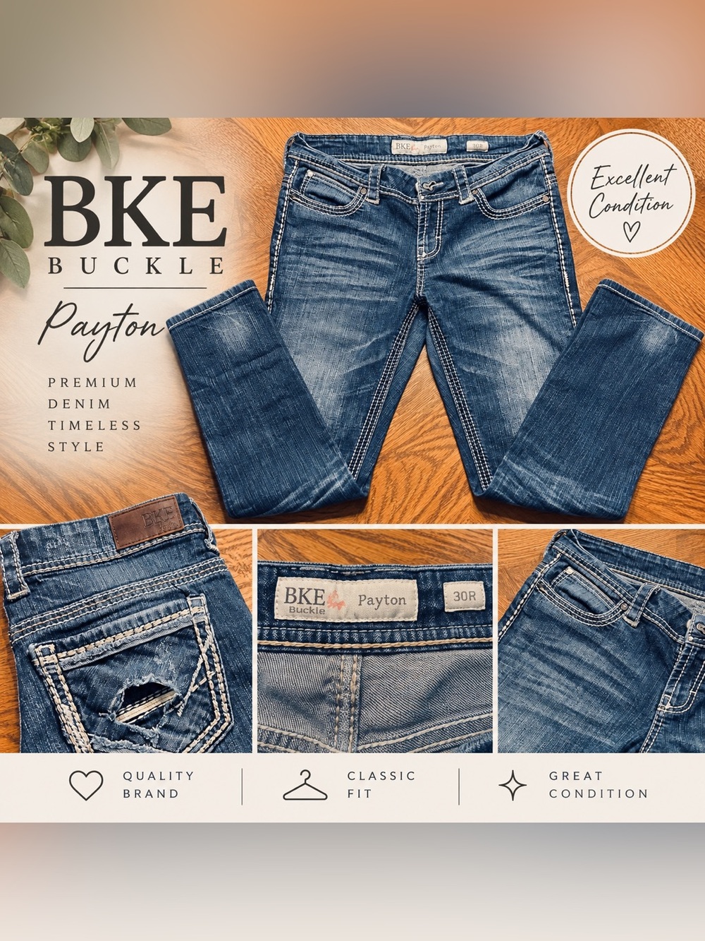 BKE Payton Men's Slim Straight Jeans - Distressed Medium Blue
